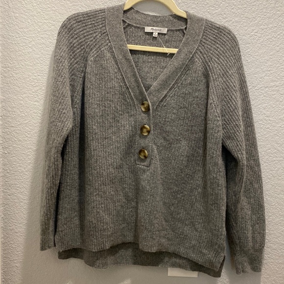 MADEWELL Lyle Rib Henley gray Sweater MA741, size Medium, NWOT - Picture 3 of 11